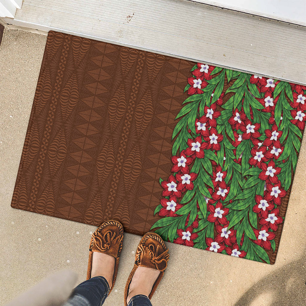 Tonga Language Week Rubber Doormat Heilala Floral Brown LT05 - Polynesian Pride
