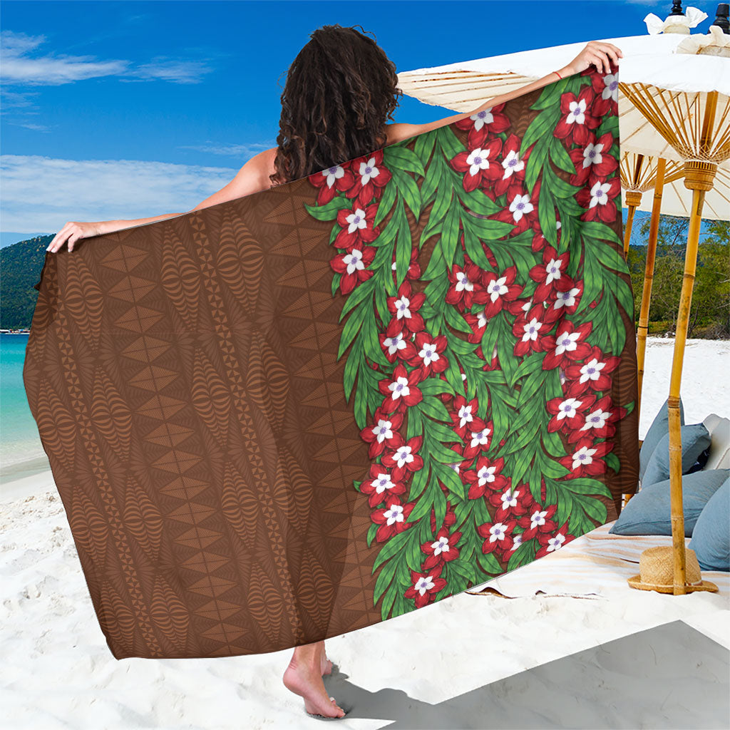 Tonga Language Week Sarong Heilala Floral Brown LT05 One Size 44 x 66 inches Brown - Polynesian Pride