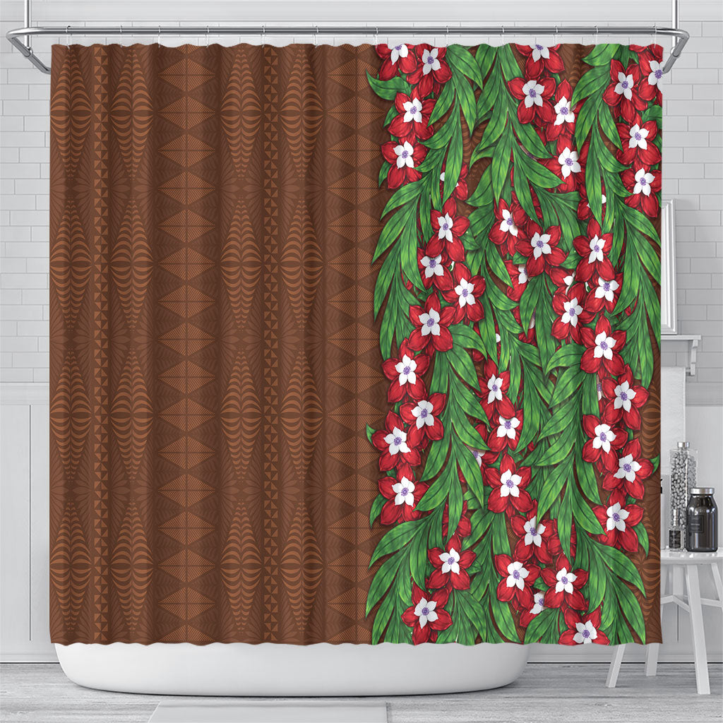 Tonga Language Week Shower Curtain Heilala Floral Brown LT05 - Polynesian Pride