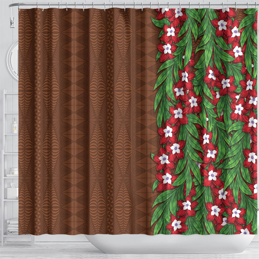 Tonga Language Week Shower Curtain Heilala Floral Brown LT05 - Polynesian Pride