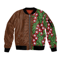 Tonga Language Week Sleeve Zip Bomber Jacket Heilala Floral Brown LT05 Unisex Brown - Polynesian Pride
