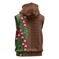 Tonga Language Week Sleeveless Zip Hoodie Heilala Floral Brown LT05 - Polynesian Pride