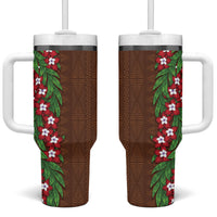 Tonga Language Week Tumbler With Handle Heilala Floral Brown LT05 One Size: 40 oz Brown - Polynesian Pride