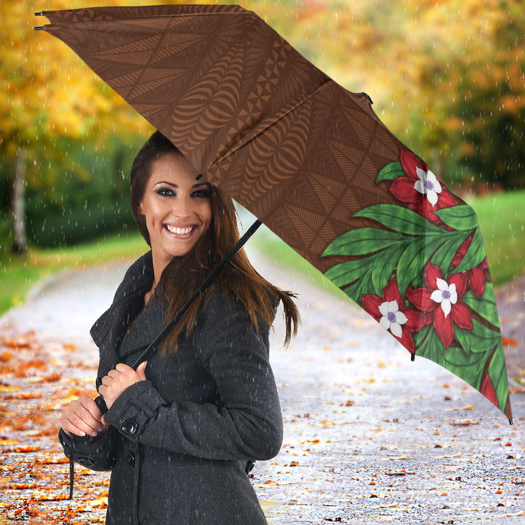 Tonga Language Week Umbrella Heilala Floral Brown LT05 - Polynesian Pride