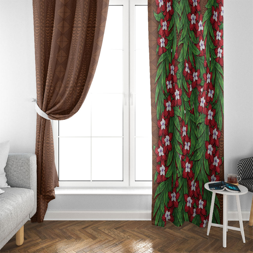 Tonga Language Week Window Curtain Heilala Floral Brown LT05 - Polynesian Pride