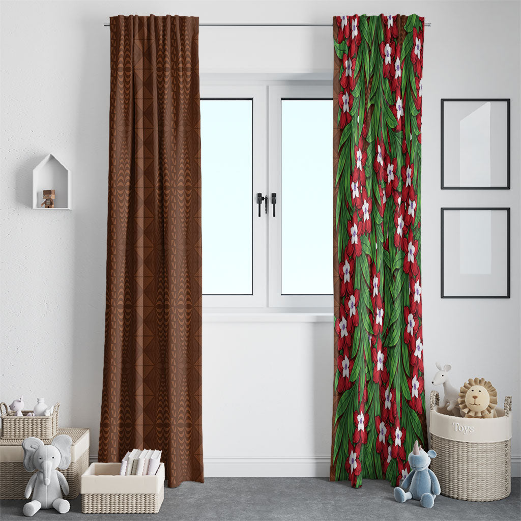 Tonga Language Week Window Curtain Heilala Floral Brown LT05 - Polynesian Pride