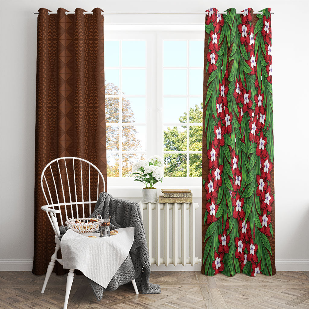 Tonga Language Week Window Curtain Heilala Floral Brown LT05 - Polynesian Pride
