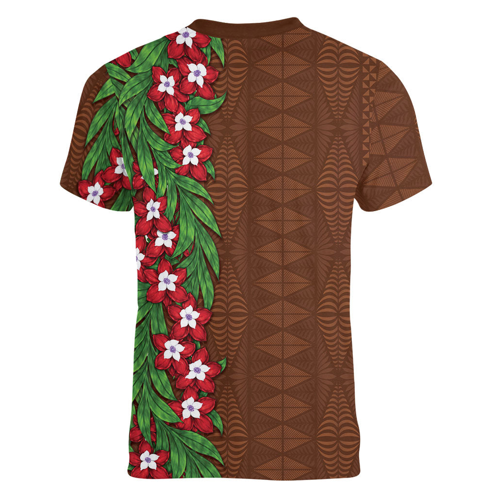 Tonga Language Week Women V-Neck T-Shirt Heilala Floral Brown