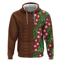 Tonga Language Week Zip Hoodie Heilala Floral Brown LT05 Pullover Hoodie Brown - Polynesian Pride
