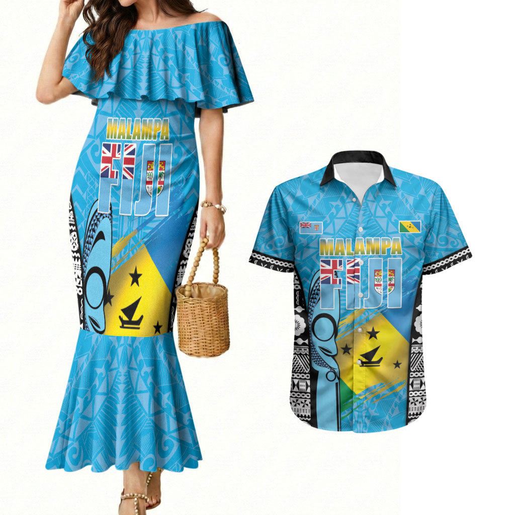 Personalised Malampa Fiji Day 2026 Couples Matching Mermaid Dress and Hawaiian Shirt Unique Style LT05 Blue - Polynesian Pride