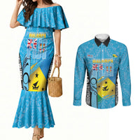 Personalised Malampa Fiji Day 2026 Couples Matching Mermaid Dress and Long Sleeve Button Shirt Unique Style LT05 Blue - Polynesian Pride