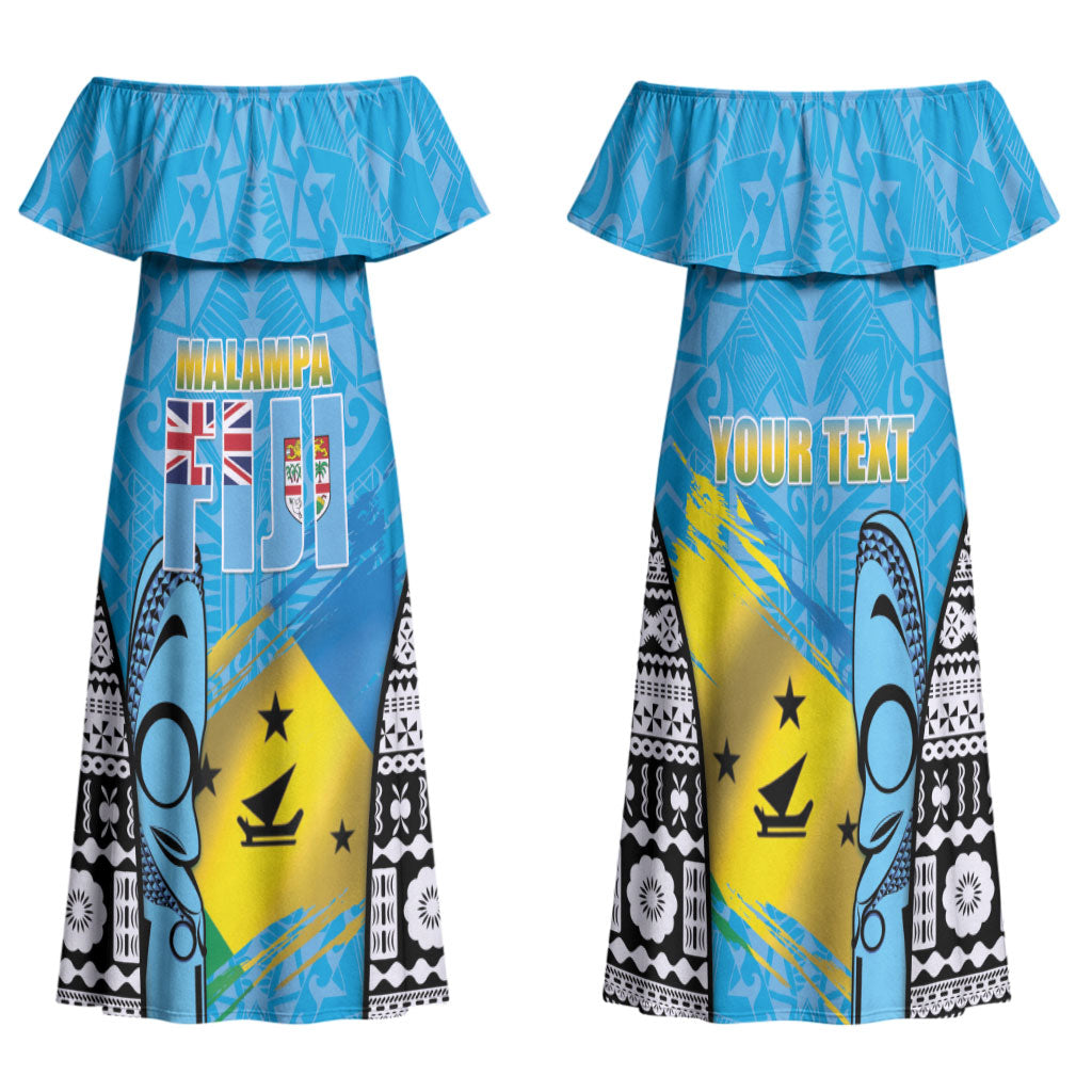 Personalised Malampa Fiji Day 2026 Family Matching Off Shoulder Maxi Dress and Hawaiian Shirt Unique Style LT05 Mom's Dress Blue - Polynesian Pride