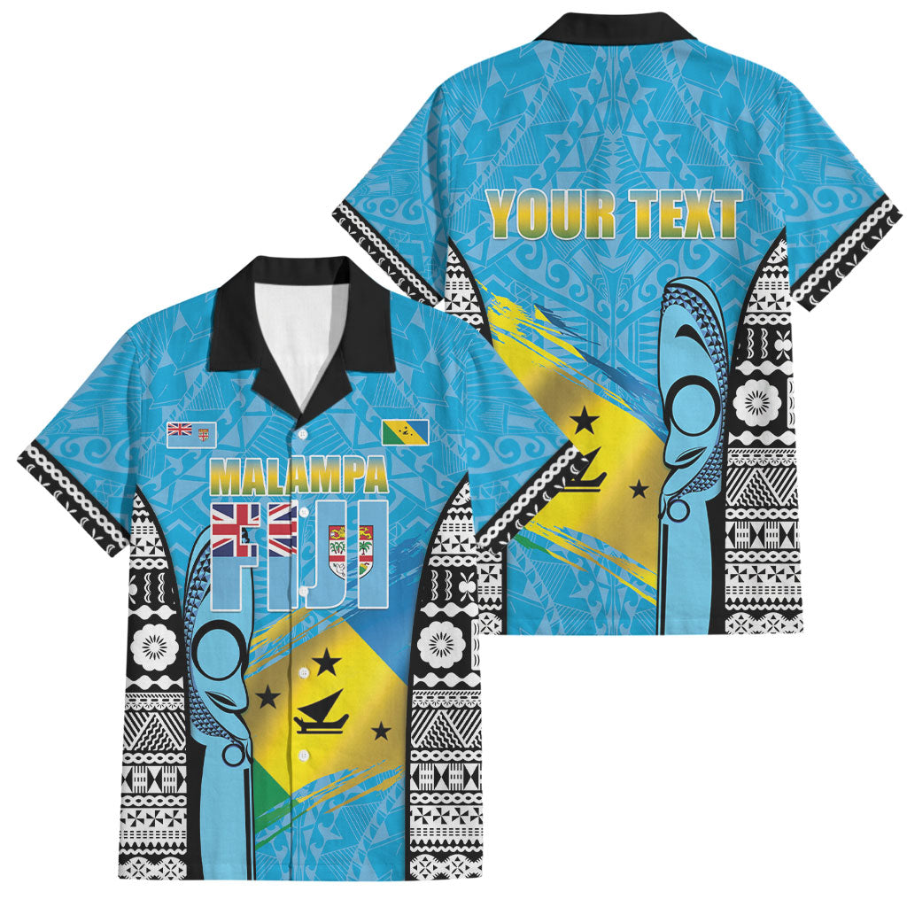 Personalised Malampa Fiji Day 2026 Family Matching Off Shoulder Maxi Dress and Hawaiian Shirt Unique Style LT05 Dad's Shirt - Short Sleeve Blue - Polynesian Pride