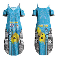 Personalised Malampa Fiji Day 2026 Family Matching Summer Maxi Dress and Hawaiian Shirt Unique Style LT05 Mom's Dress Blue - Polynesian Pride