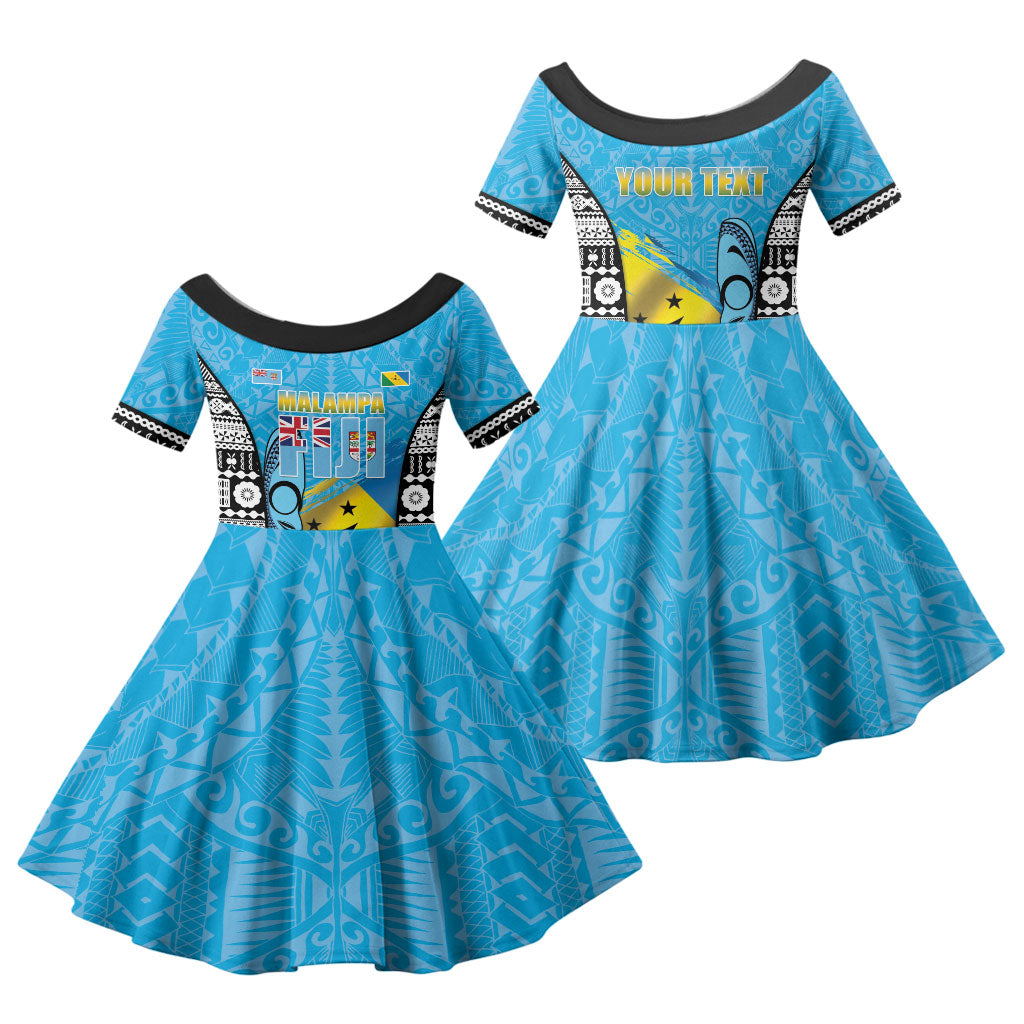 Personalised Malampa Fiji Day 2026 Family Matching Tank Maxi Dress and Hawaiian Shirt Unique Style LT05 Daughter's Dress Blue - Polynesian Pride
