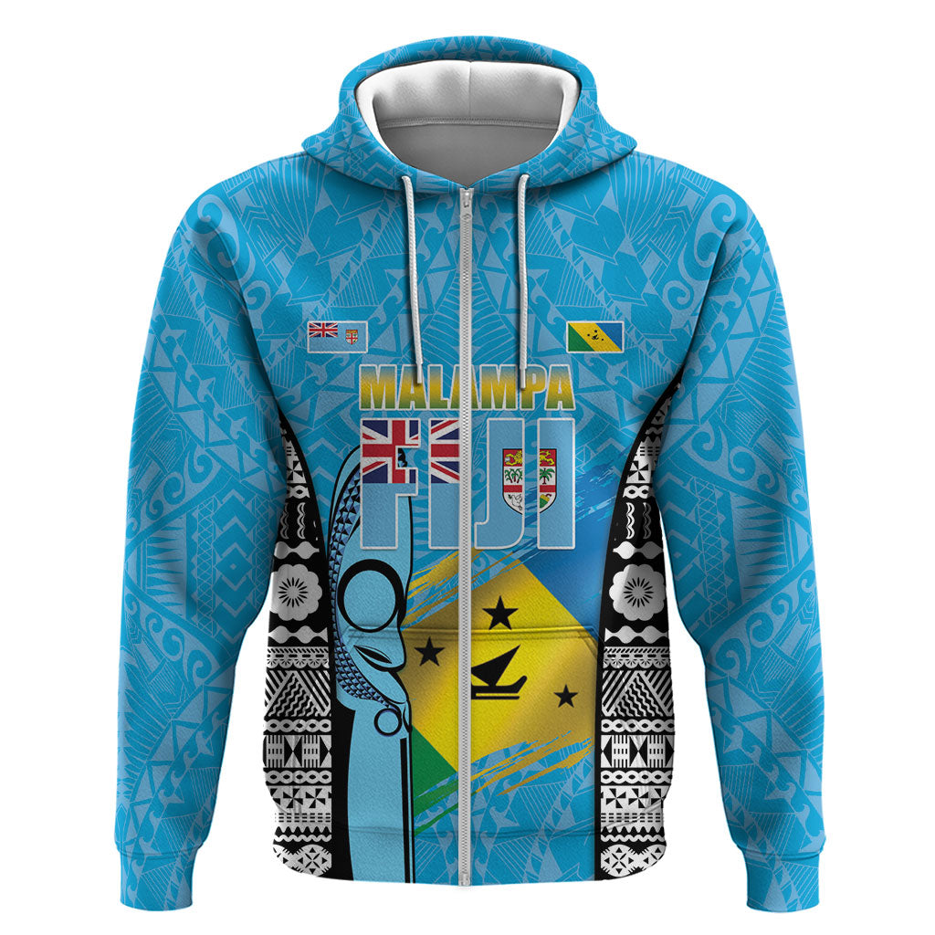 Personalised Malampa Fiji Day 2026 Hoodie Unique Style LT05 Zip Hoodie Blue - Polynesian Pride
