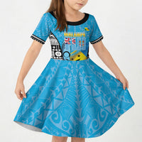 Personalised Malampa Fiji Day 2026 Kid Short Sleeve Dress Unique Style LT05 KID Blue - Polynesian Pride