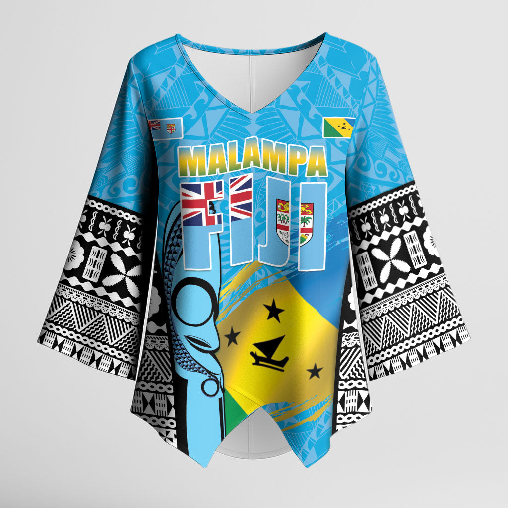 Personalised Malampa Fiji Day 2026 Kimono Sleeve Blouse Unique Style LT05 Female Blue - Polynesian Pride