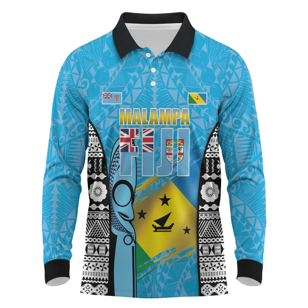 Personalised Malampa Fiji Day 2026 Long Sleeve Polo Shirt Unique Style LT05 Blue - Polynesian Pride