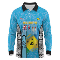 Personalised Malampa Fiji Day 2026 Long Sleeve Polo Shirt Unique Style LT05 Blue - Polynesian Pride