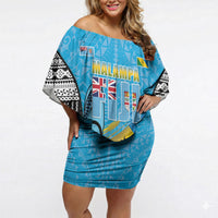 Personalised Malampa Fiji Day 2026 Off Shoulder Short Dress Unique Style LT05 Women Blue - Polynesian Pride