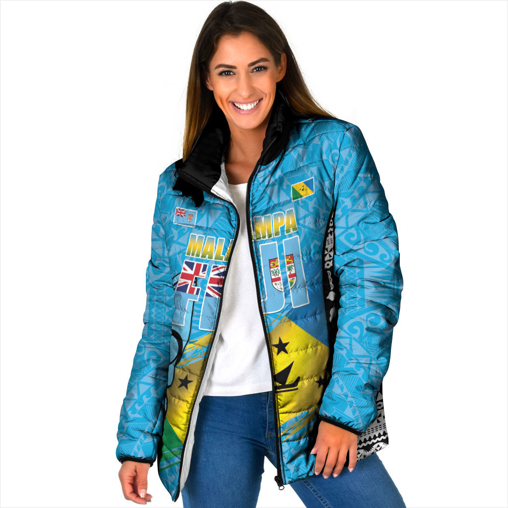 Personalised Malampa Fiji Day 2026 Padded Jacket Unique Style LT05 Women Blue - Polynesian Pride