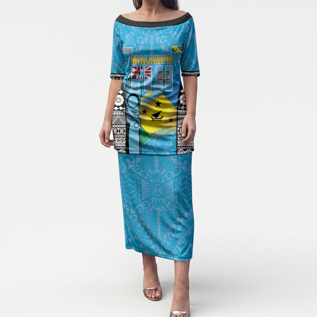 Personalised Malampa Fiji Day 2026 Puletasi Unique Style LT05 Long Dress Blue - Polynesian Pride