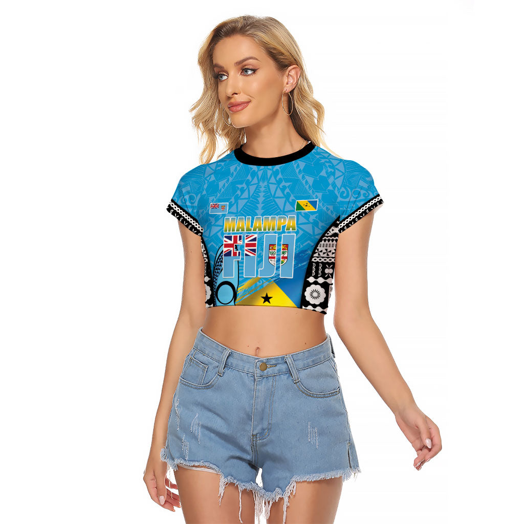 Personalised Malampa Fiji Day 2026 Raglan Cropped T Shirt Unique Style LT05 Female Blue - Polynesian Pride