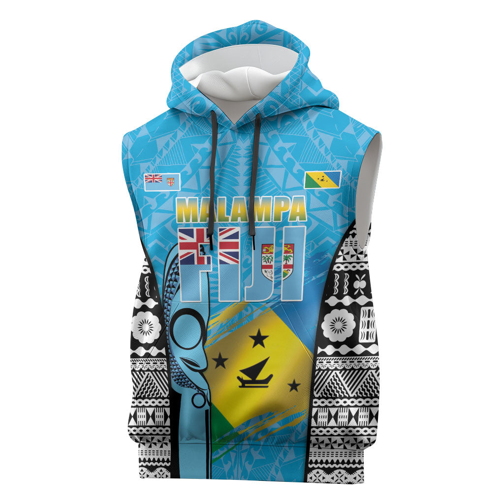 Personalised Malampa Fiji Day 2026 Sleeveless Hoodie Unique Style LT05 Blue - Polynesian Pride