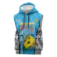 Personalised Malampa Fiji Day 2026 Sleeveless Hoodie Unique Style LT05 Blue - Polynesian Pride