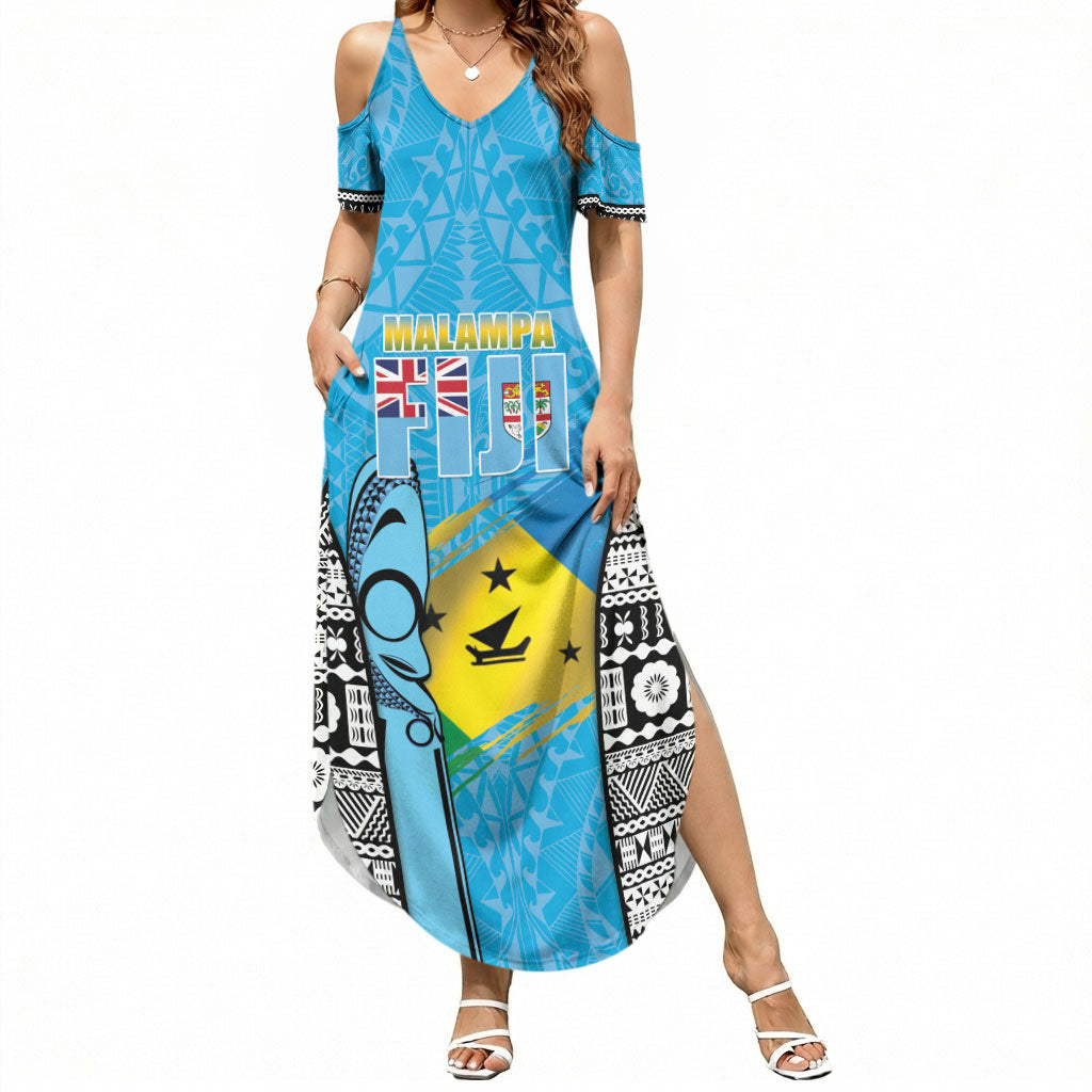 Personalised Malampa Fiji Day 2026 Summer Maxi Dress Unique Style LT05 Women Blue - Polynesian Pride