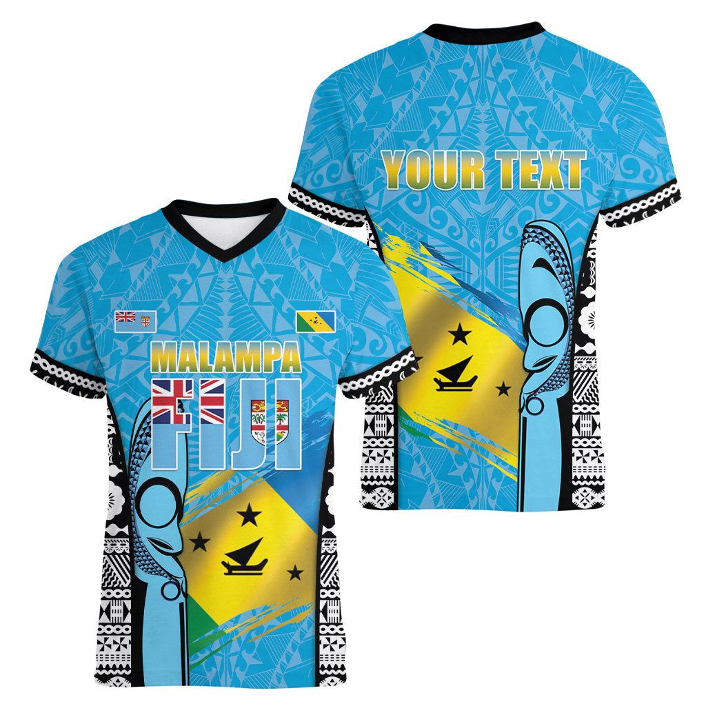 Personalised Malampa Fiji Day 2026 Women V-Neck T-Shirt Unique Style LT05 - Polynesian Pride