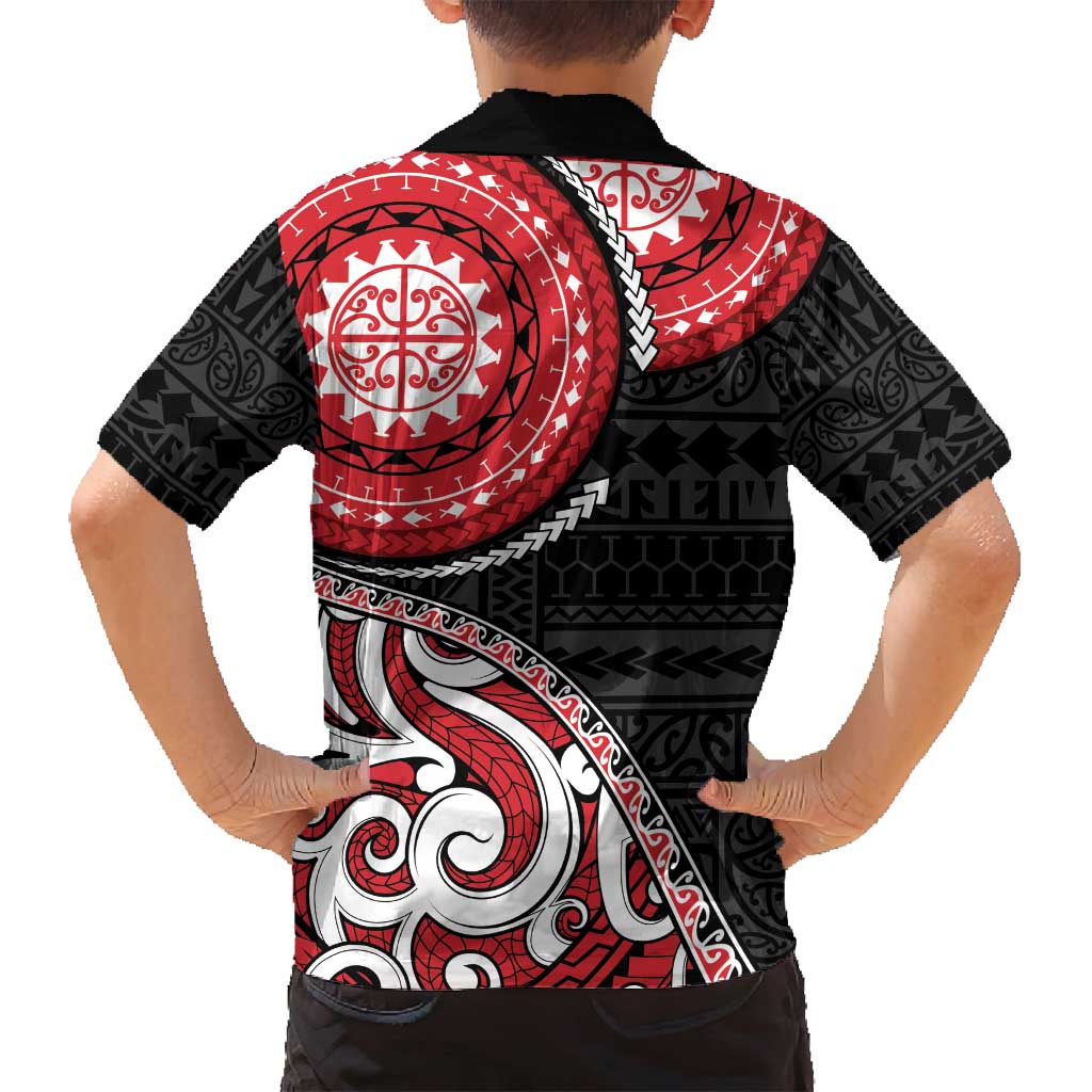 New Zealand Red Maori Koru Simple Style Family Matching Long Sleeve Bodycon Dress and Hawaiian Shirt
