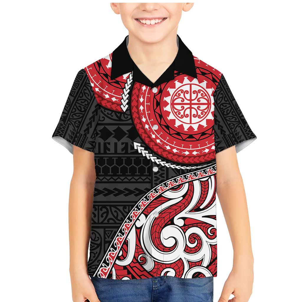 New Zealand Red Maori Koru Simple Style Family Matching Mermaid Dress and Hawaiian Shirt