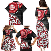 New Zealand Red Maori Koru Simple Style Family Matching Puletasi and Hawaiian Shirt