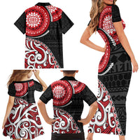 New Zealand Red Maori Koru Simple Style Family Matching Short Sleeve Bodycon Dress and Hawaiian Shirt