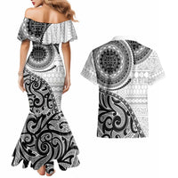 New Zealand White Maori Koru Simple Style Couples Matching Mermaid Dress and Hawaiian Shirt