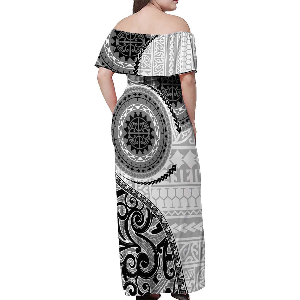 New Zealand White Maori Koru Simple Style Family Matching Off Shoulder Maxi Dress and Hawaiian Shirt