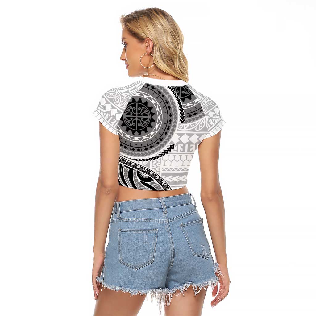 New Zealand White Maori Koru Simple Style Raglan Cropped T Shirt LT05 - Polynesian Pride
