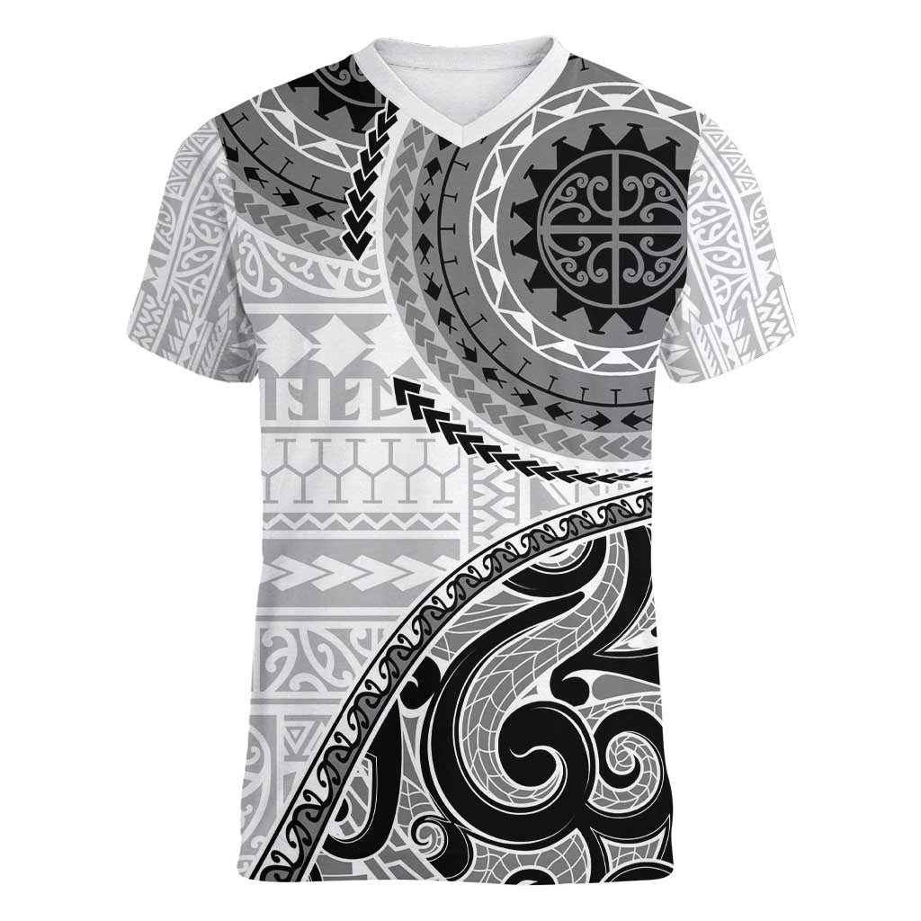 New Zealand White Maori Koru Simple Style Women V-Neck T-Shirt LT05 Female White - Polynesian Pride
