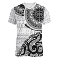 New Zealand White Maori Koru Simple Style Women V-Neck T-Shirt LT05 Female White - Polynesian Pride