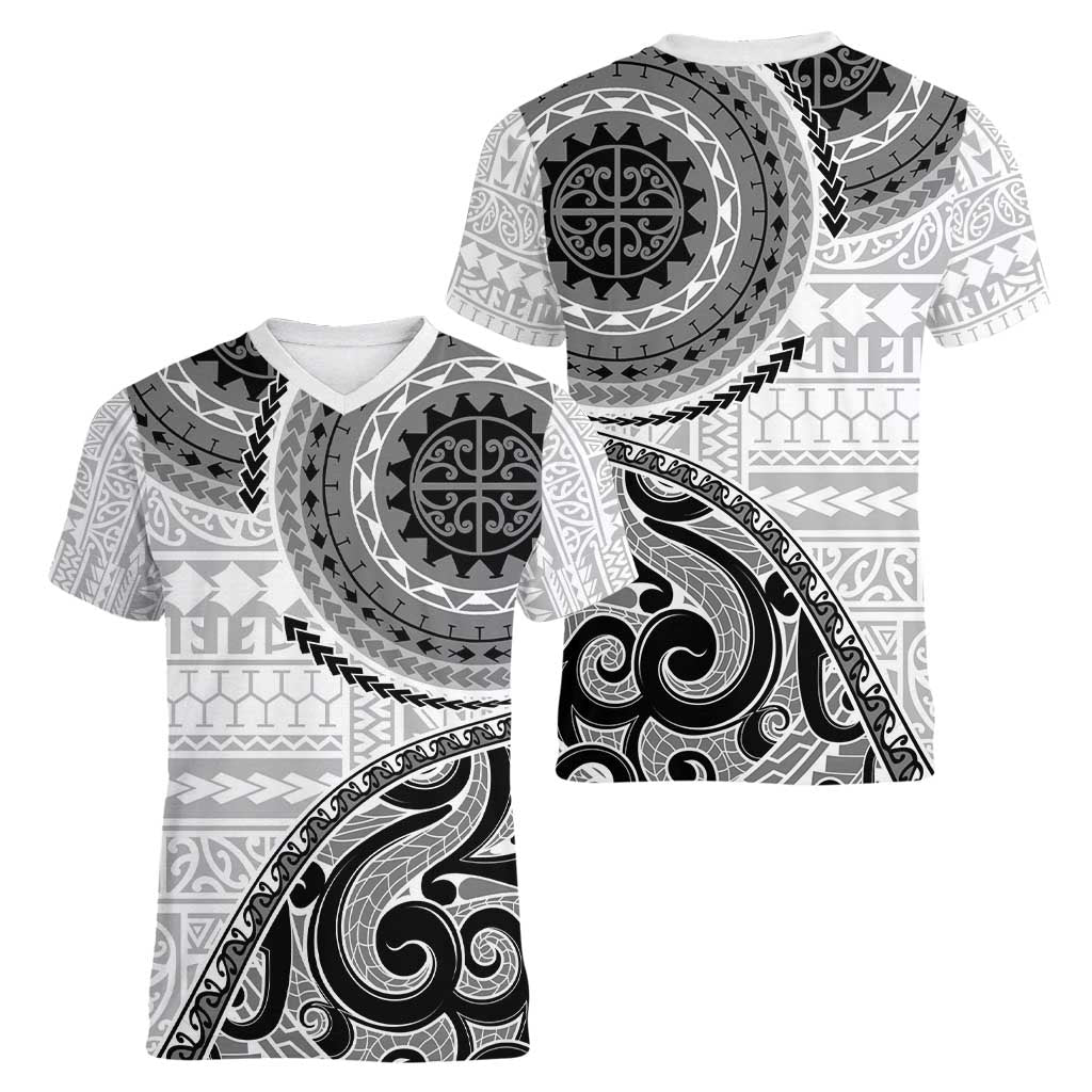 New Zealand White Maori Koru Simple Style Women V-Neck T-Shirt LT05 - Polynesian Pride