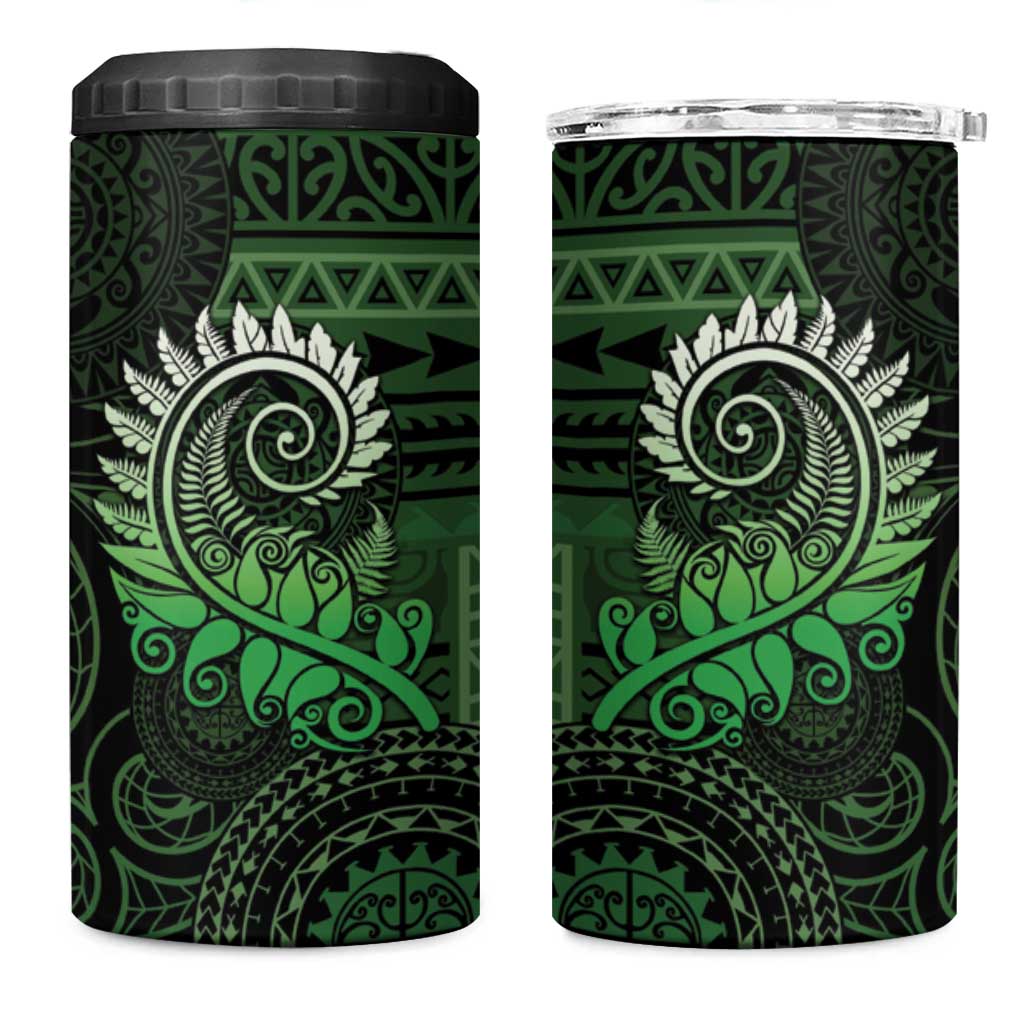 New Zealand Maori Koru Fern 4 in 1 Can Cooler Tumbler Spiral Polynesian Style Green