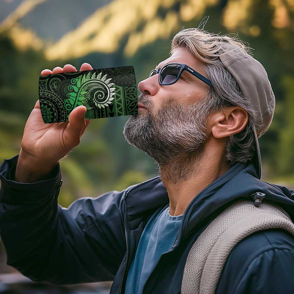 New Zealand Maori Koru Fern 4 in 1 Can Cooler Tumbler Spiral Polynesian Style Green