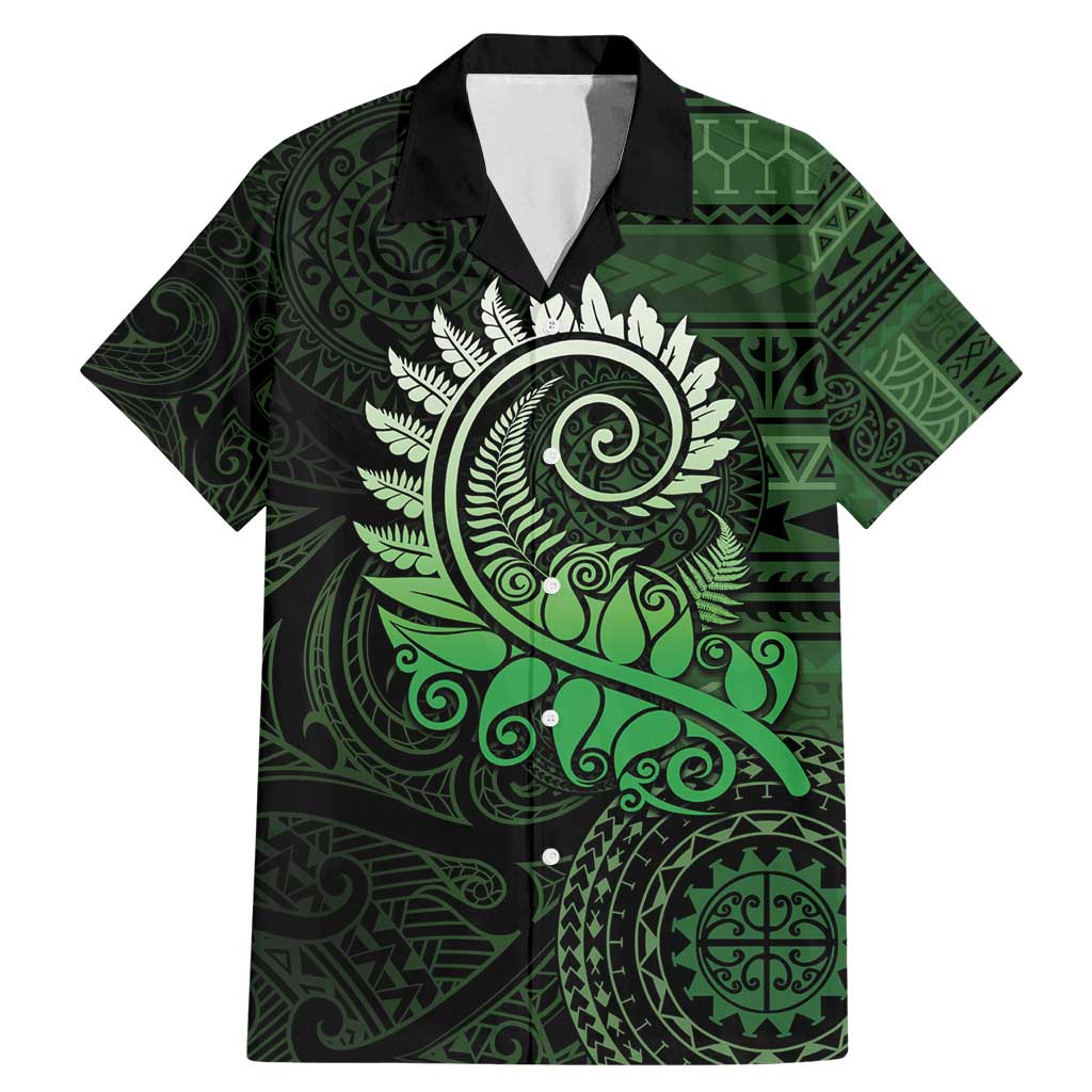 New Zealand Maori Koru Fern Family Matching Mermaid Dress and Hawaiian Shirt Spiral Polynesian Style Green