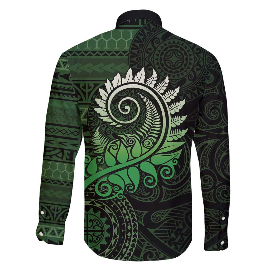 New Zealand Maori Koru Fern Family Matching Summer Maxi Dress and Hawaiian Shirt Spiral Polynesian Style Green