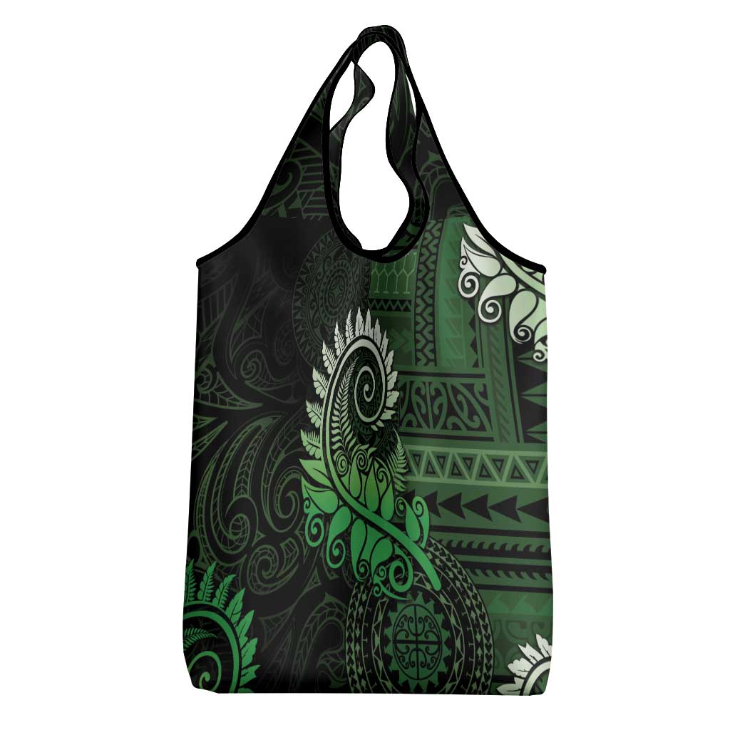 New Zealand Maori Koru Fern Grocery Bag Spiral Polynesian Style Green