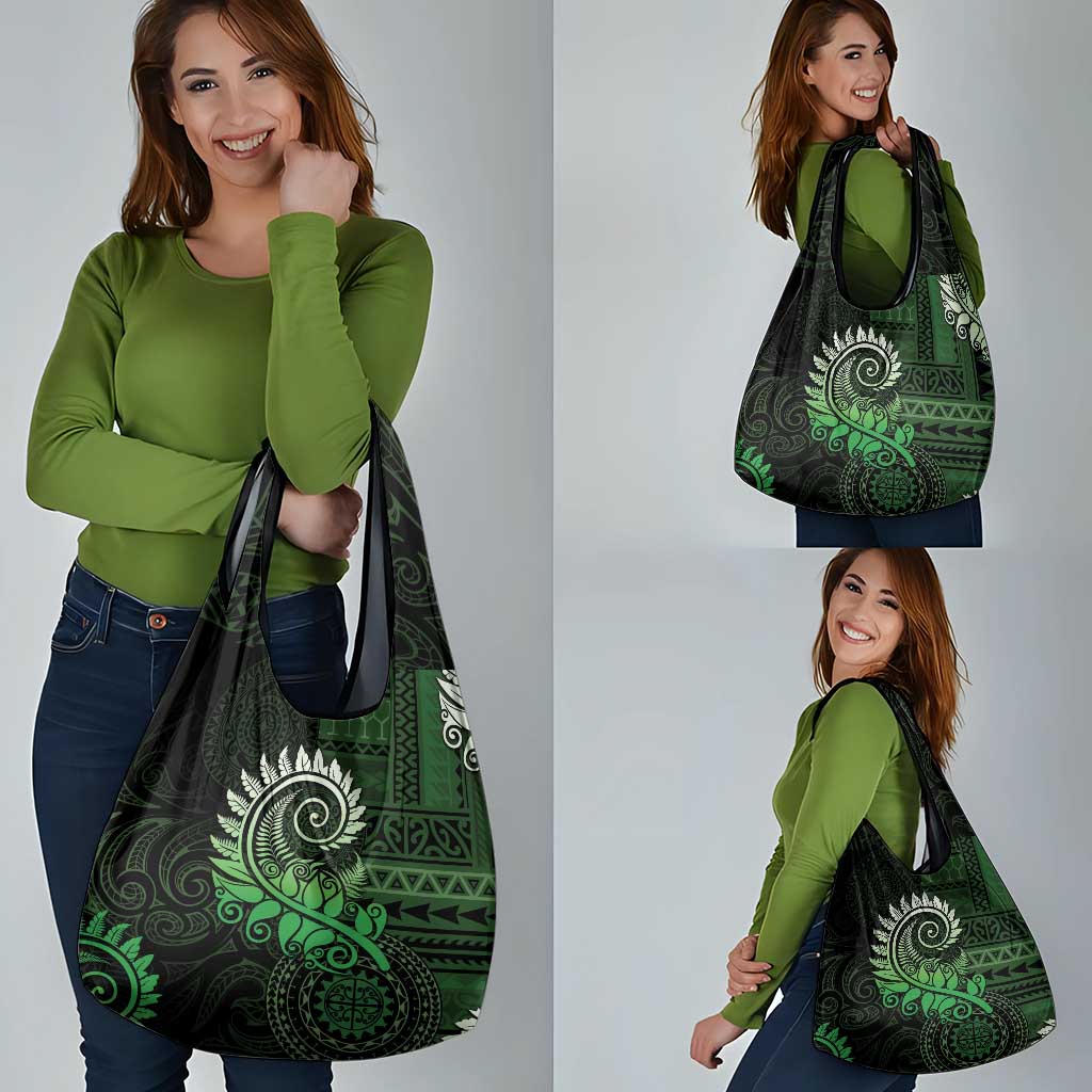 New Zealand Maori Koru Fern Grocery Bag Spiral Polynesian Style Green