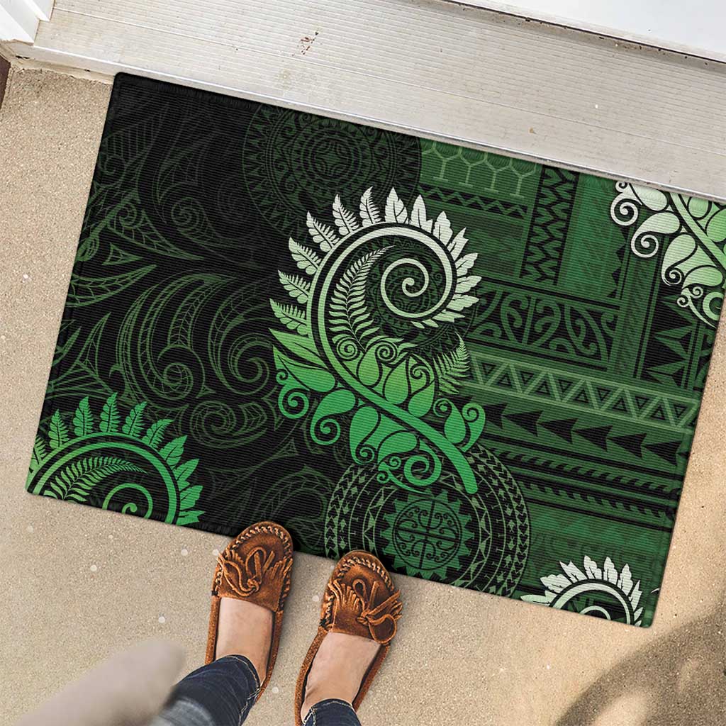 New Zealand Maori Koru Fern Rubber Doormat Spiral Polynesian Style Green