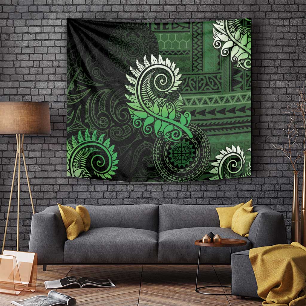 New Zealand Maori Koru Fern Tapestry Spiral Polynesian Style Green